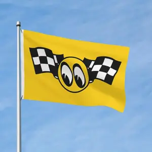 Classic Racing Mooneyes Flag - Banner with Iconic Eyes & Checkered Flags, 2x3ft & 3x5ft Lightweight Flag for Home, Yard & Motorsport Enthusiast Decor