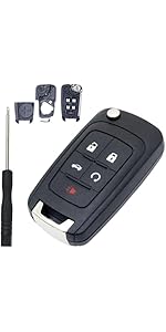 Key Fob Case Cover Replacement Fits for Chevy Cruze Camaro Impala Equinox GMC Terrain Buick Regal Lacrosse 2010 2011 2012 2013 2014 2015-2017 Keyless Entry Remote Control Key Fob Shell