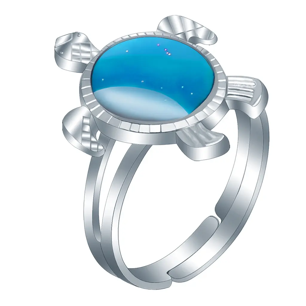 Temperature-sensitive color-changing turtle ring, heat-reactive mood ring, adjustable animal-themed jewelry, cute and creative gift