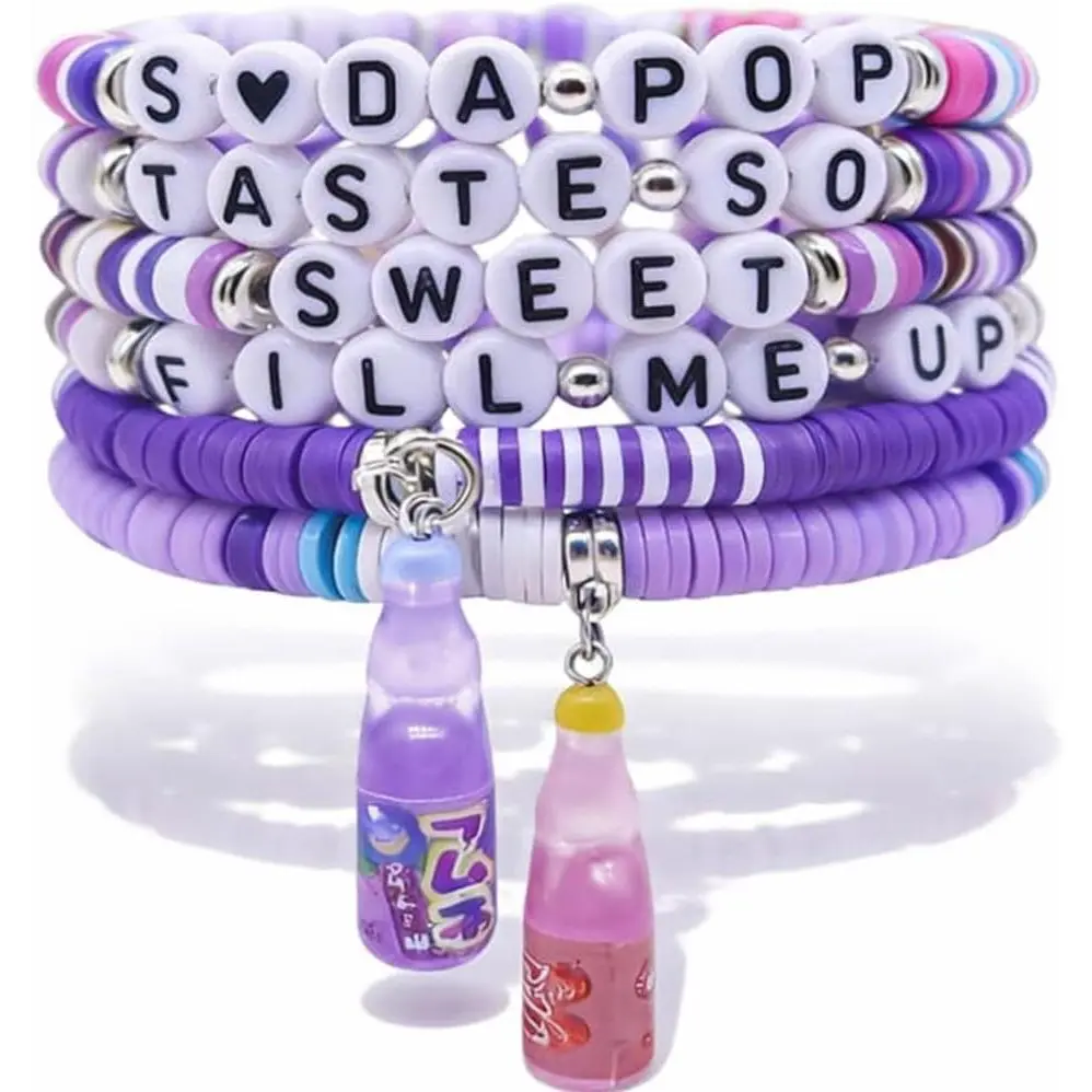 K-Pop Style Fashion Bracelets Set (6 PCS) – Colorful Beaded Elastic Bracelets with Charms, Matching  for Teens & Adults, Party & Concert Accessories