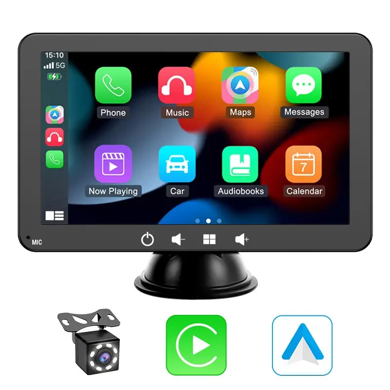 Venbes 7-Inch Car Multimedia Player, Car Video Player, Car Screen Display, Wireless Carplay Android Auto, Touchscreen, Optional Rear Camera, Fm BT Aux, Universal Type