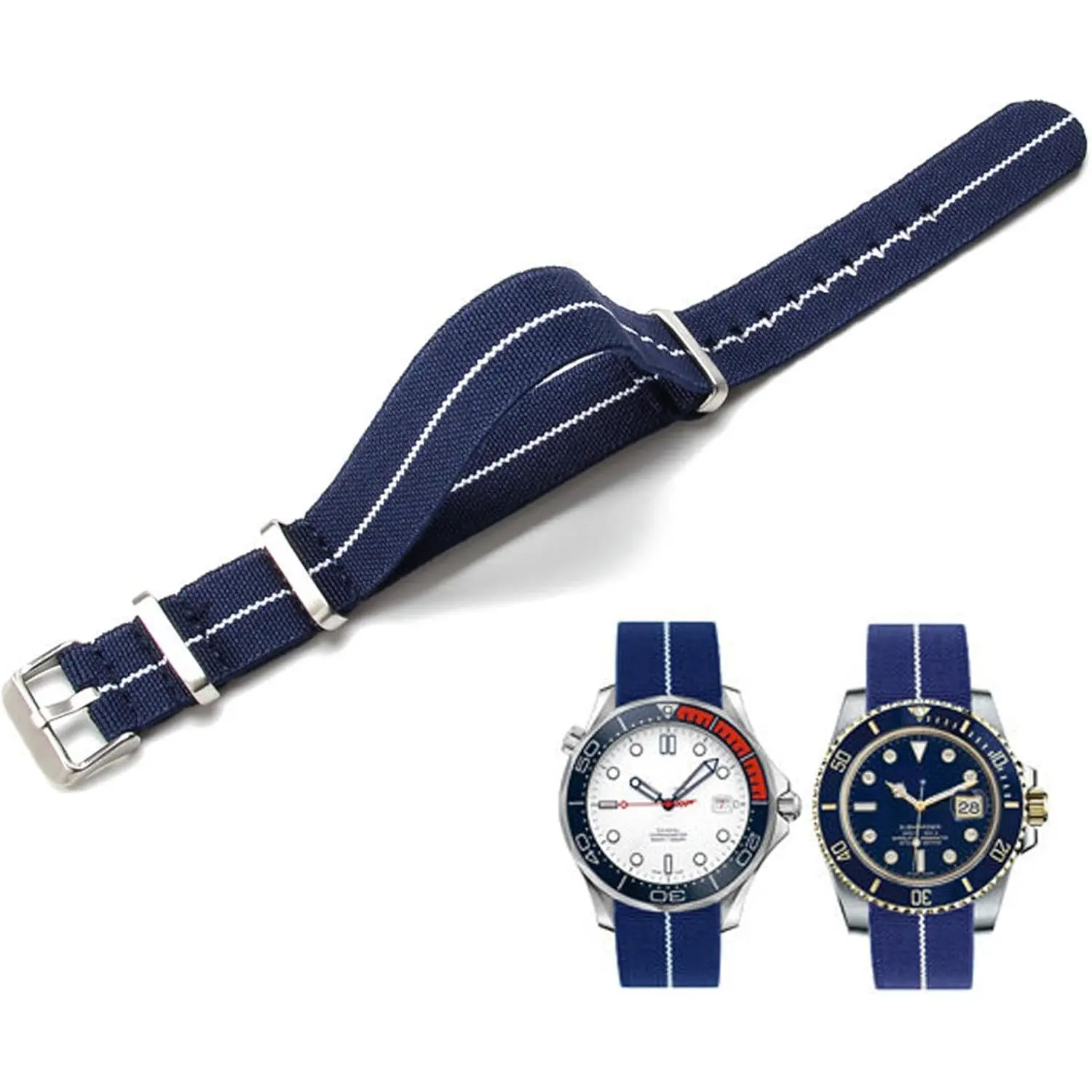 Nylon Elastic Watch Strap Military Parachute Style Watch Band 18mm 20mm 22mm Premium Striped Nylon One-Piece French Paratrooper Watchband Smartwatch Band Replacement Strap for Men Women ,