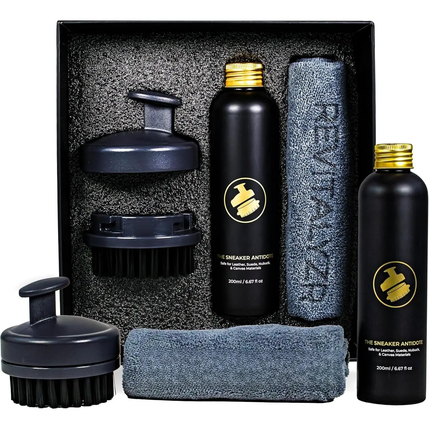 Shoe Cleaning Kit – Sneaker Cleaner for Leather, Suede, Nubuck, Canvas – Includes 200ml Cleaning Solution,  Brush, Microfiber Cloth