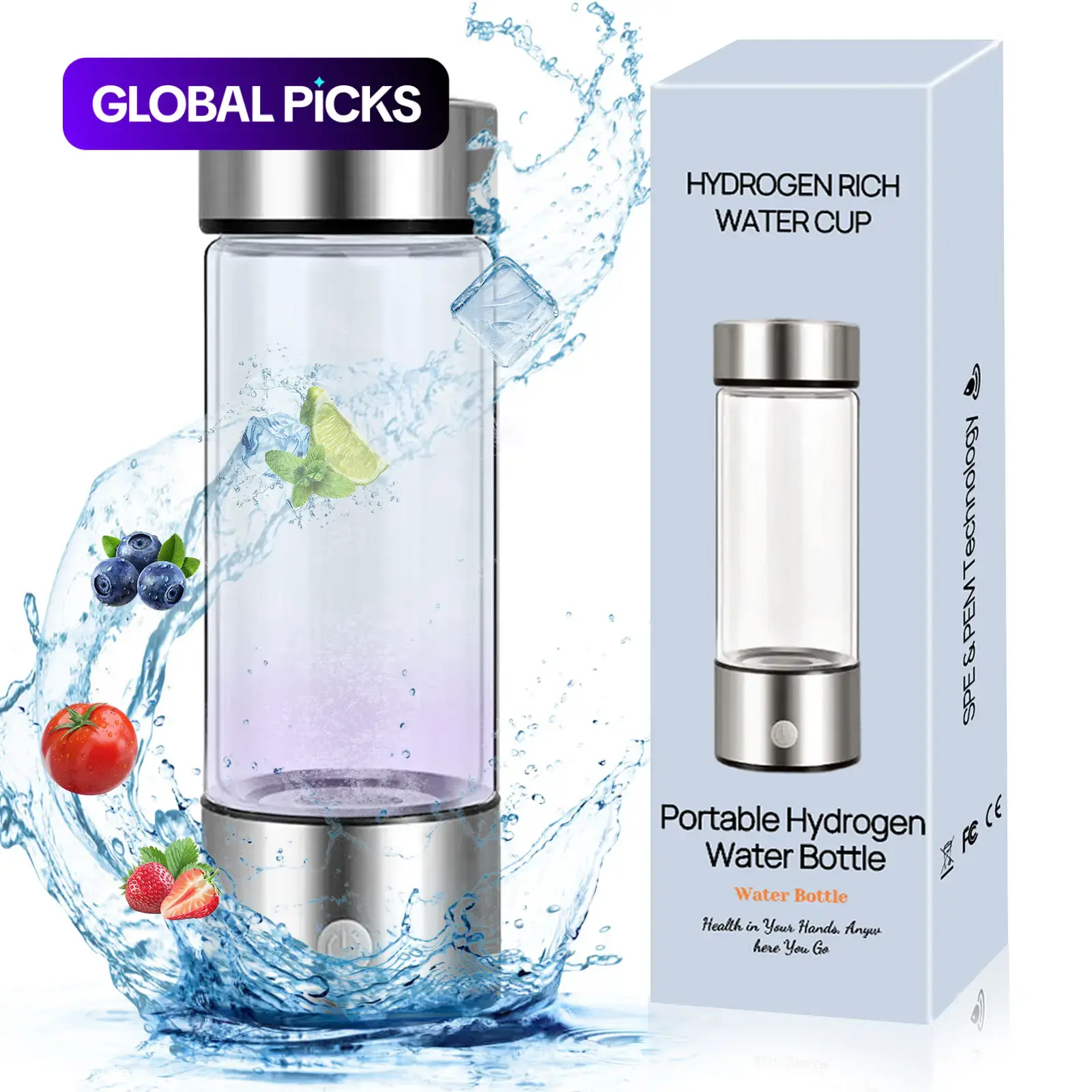 Hydrogen Water Bottle, Portable USB Rechargeable Ionizer Water Cup, Hydrogen Enriched Smart Water Bottle for Home, Travel & Office, Hydration Bottle, Drinkware