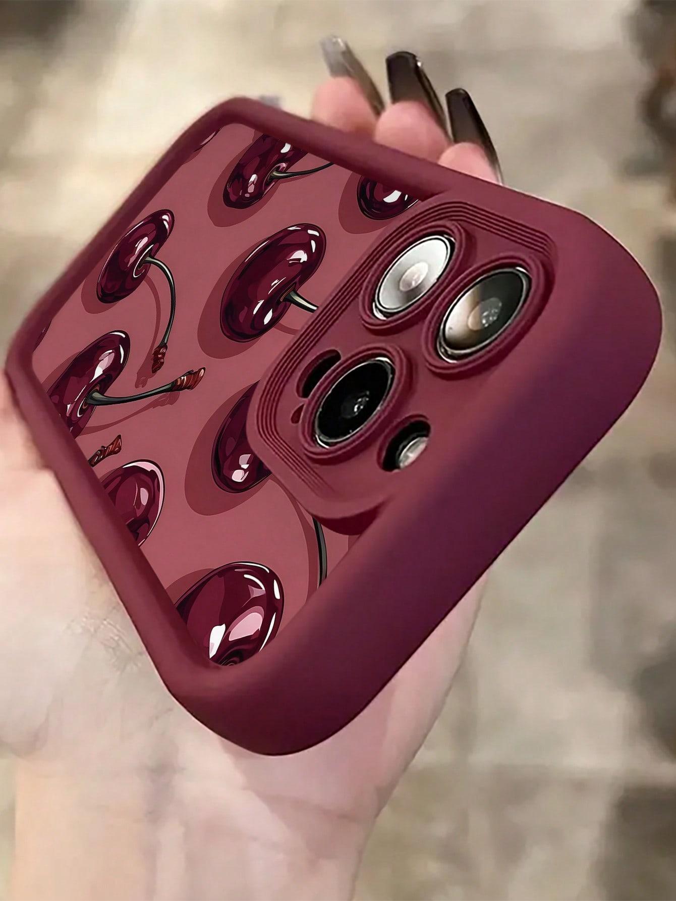 A stylish deep red cherry pattern soft TPU shockproof anti-drop full-coverage phone case, compatible with iPhone 17/16/15/14/13/12/11/x/xs/xsmax, a gift for friends, family, and yourself.