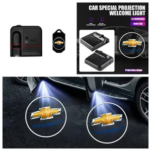 2Pcs Stick-On Wireless Car Door Logo Projector Lights, No Wiring LED Puddle Courtesy Light Compatible with Chevy Malibu Equinox Silverado Colorado Camaro Traverse Suburban Trailblazer