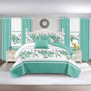 Boho Olive Green  Light Comforter Set, 9- Bed in a Bag with Curtains, Brushed Microfiber Bedspread Set with Matching Curtains for Master Bedroom, Machine Washable