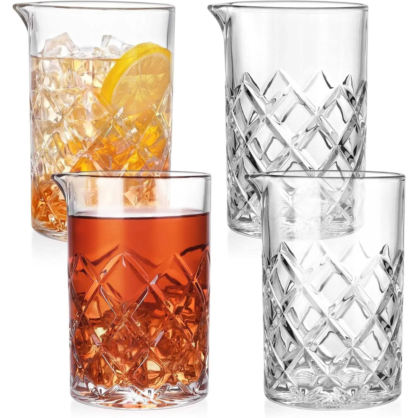 4 Pcs Cocktail Mixing Glass 24 oz Cocktail Stirring Glasses Crystal Glasses Mixing Pitcher for Bar Party Bartender Whiskey Drinking Shaker Accessory