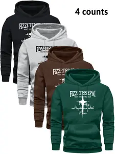 4-Pack Men's Hooded Sweatshirts with Kangaroo Pockets, Long Sleeve, Casual Fashion, Ideal for Fishing, Running, Gym, Fall & Winter