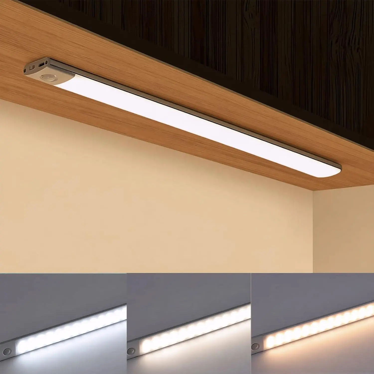 TikTok Kitchen Glow-Up Light Bar, Wood Grain Motion Sensor Cabinet Light for Warm Home Decor, Closet & Shelf Lighting Motion Sensor Under Cabinet Light, Rechargeable Magnetic LED Light Bar with 3 Color Temps for Kitchen, Closet, Shelf & Pantry