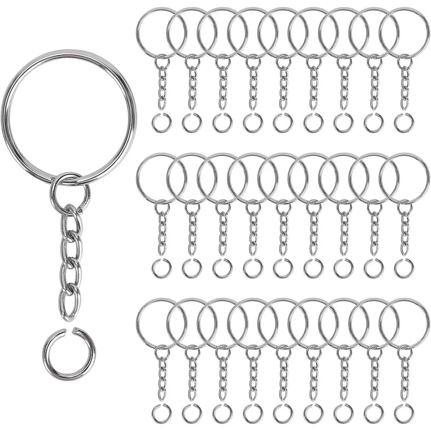 120 count  Making Supplies, 60 count Key Chain Rings with Chain and 60 count Jump Rings, Keychains Bulk Rings Making Kit for Crafts