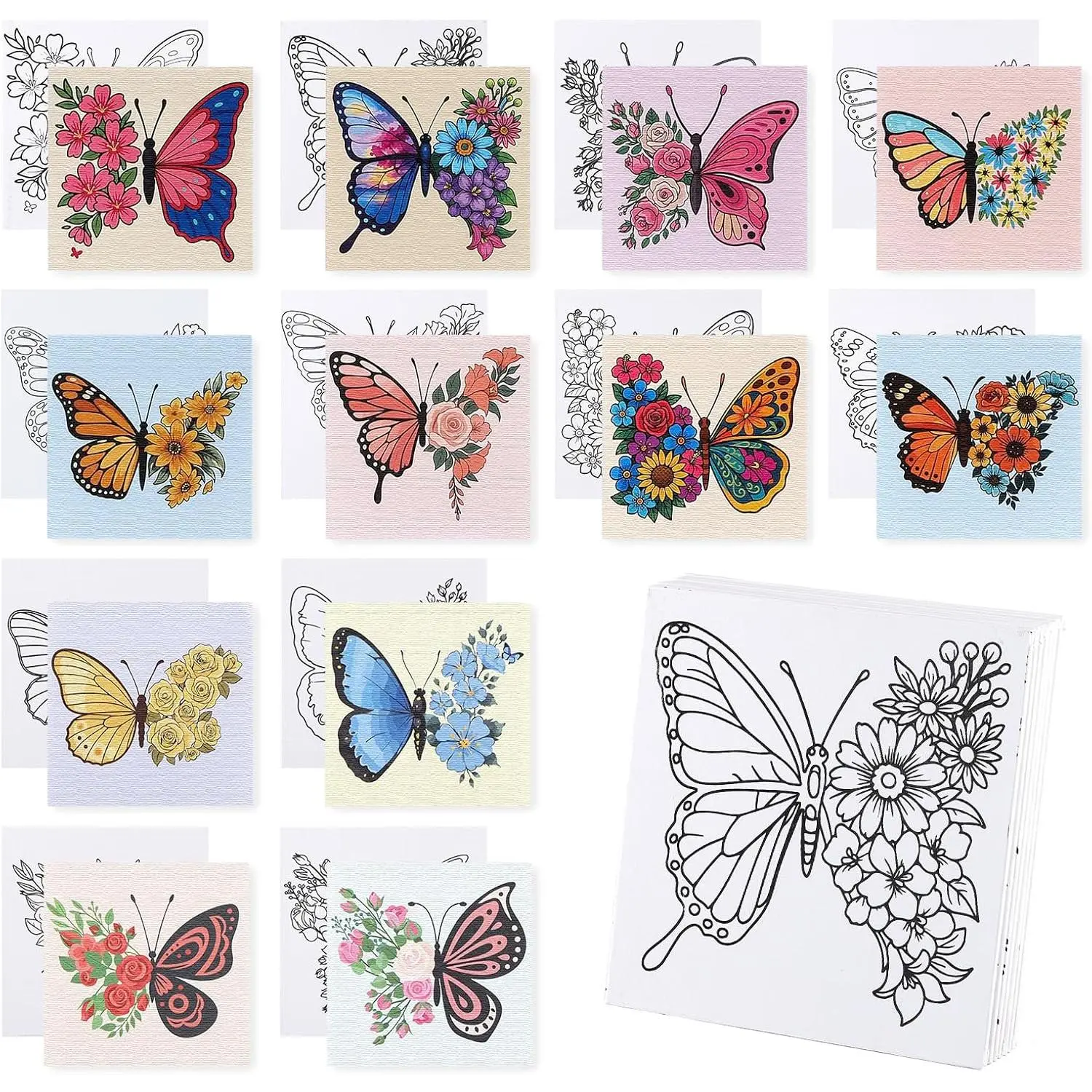12 Packs Butterfly Pre Drawn Canvas to , Pre Printed Canvas for Painting, Pre Stretched Canvas Outline Painting Boards for Beginners, Students, Party Favors(4 * 4in)