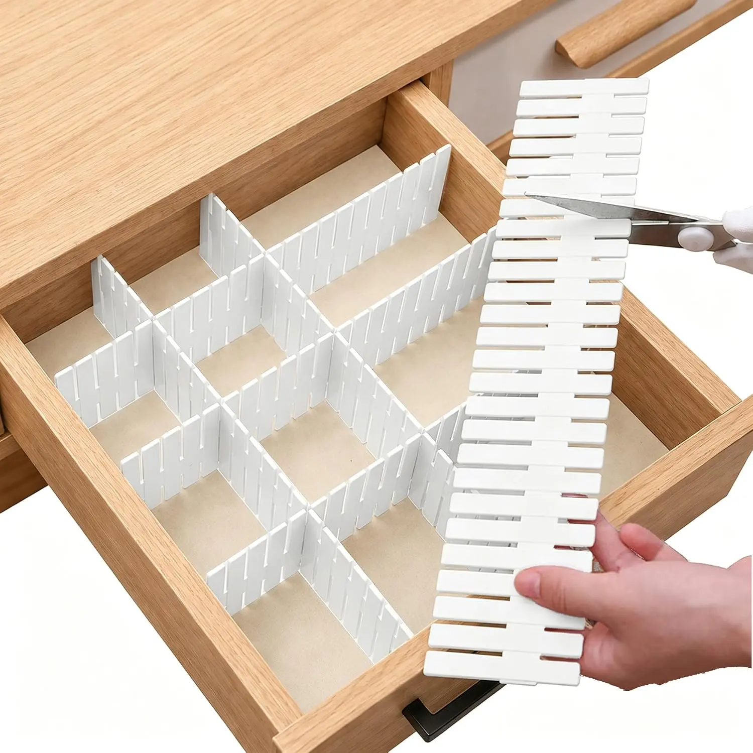 Durable Plastic Adjustable Drawer Dividers, 8 Pcs Cut-to-Fit DIY Storage Organizers, White | Drawer Storage Solutions for Tidying Cutlery, Makeup, Clothes in Kitchen, Bathroom, Office Desks & Boxes, Racks