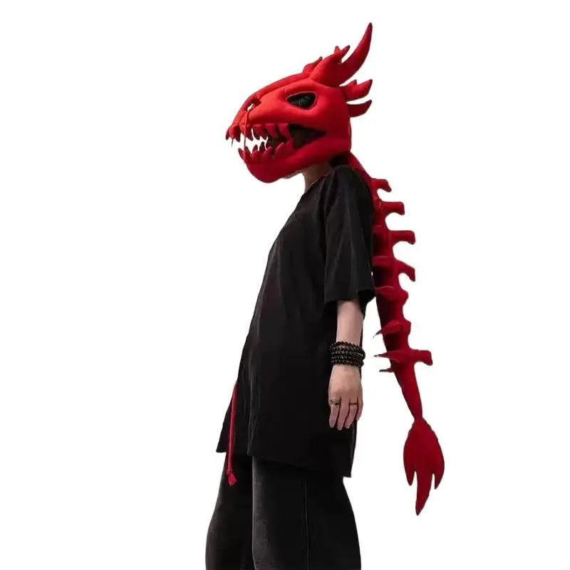 2026 New Spinosaurus Skeleton Costume 3D Skull Mask Plush Spine Costume Children and Adults Halloween Party Role Play
