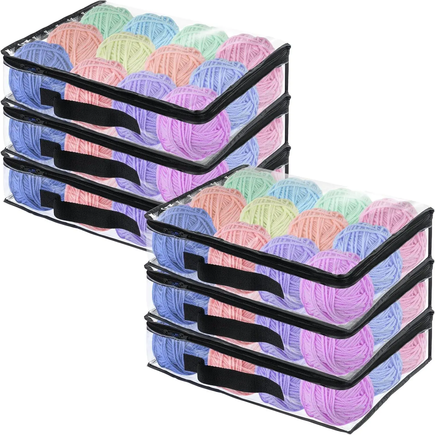 6 Pack Clear Yarn Storage Bags, 16x12x4 Inches, Clear PVC & Nylon, Zipper Closure, Ideal for Knitting, Crochet, Clothing & Toys