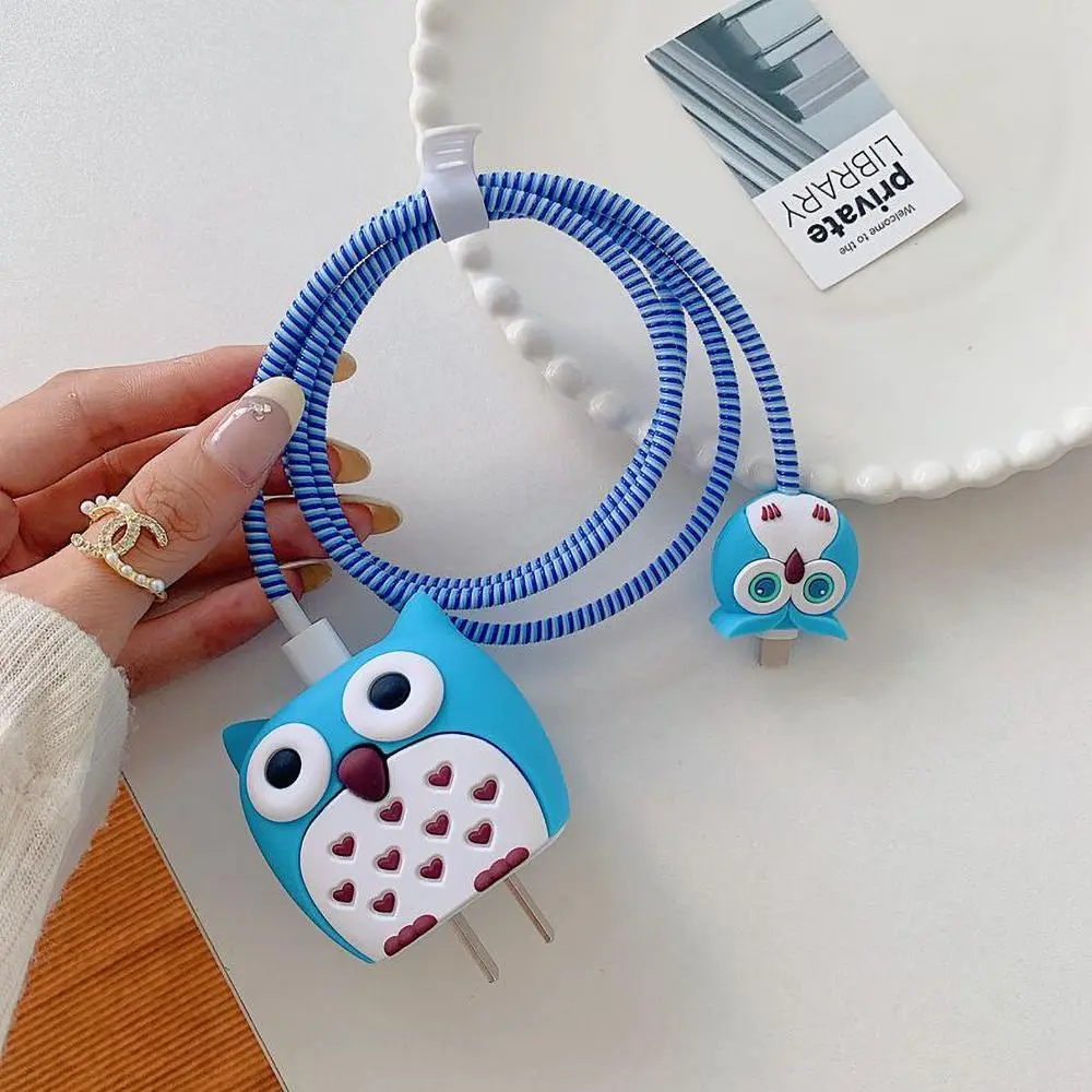 Cute Owl 3D Stereoscopic Silicone Charger USB Cable Protector Data Line Cord Protective Case For iPhone 18W/20W Winder Organizer