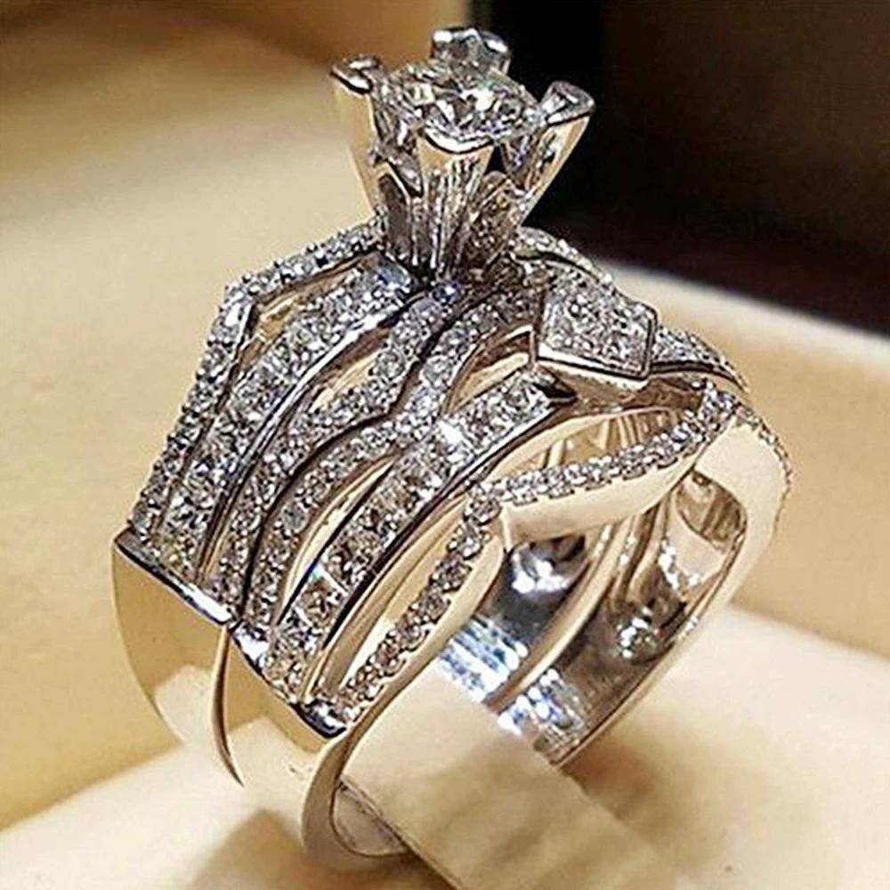 New Arrival Full Pave 8 Hearts 8 Arrows CZ Bridal Ring Set | European & American Party Engagement Wedding Band