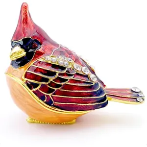 Elegant Cardinal Bird Jewelry Trinket Boxes Hinged Keepsake Ring Box Necklace Earrings Organizer Cardinals Gifts for Women Bird Figurines Home Decor
