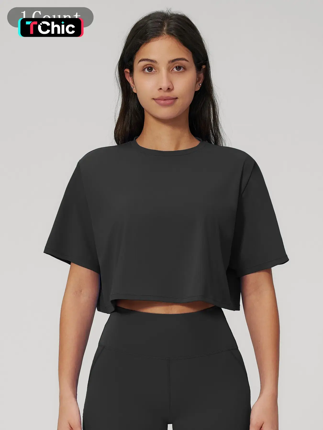 Women's Sporty Short Sleeve Yoga Top, Loose Fit Round Neck Crop Tee, Running Fitness Gym Wear, Casual Summer Activewear, Athletic Training Tops, Fitness Workout Shirt