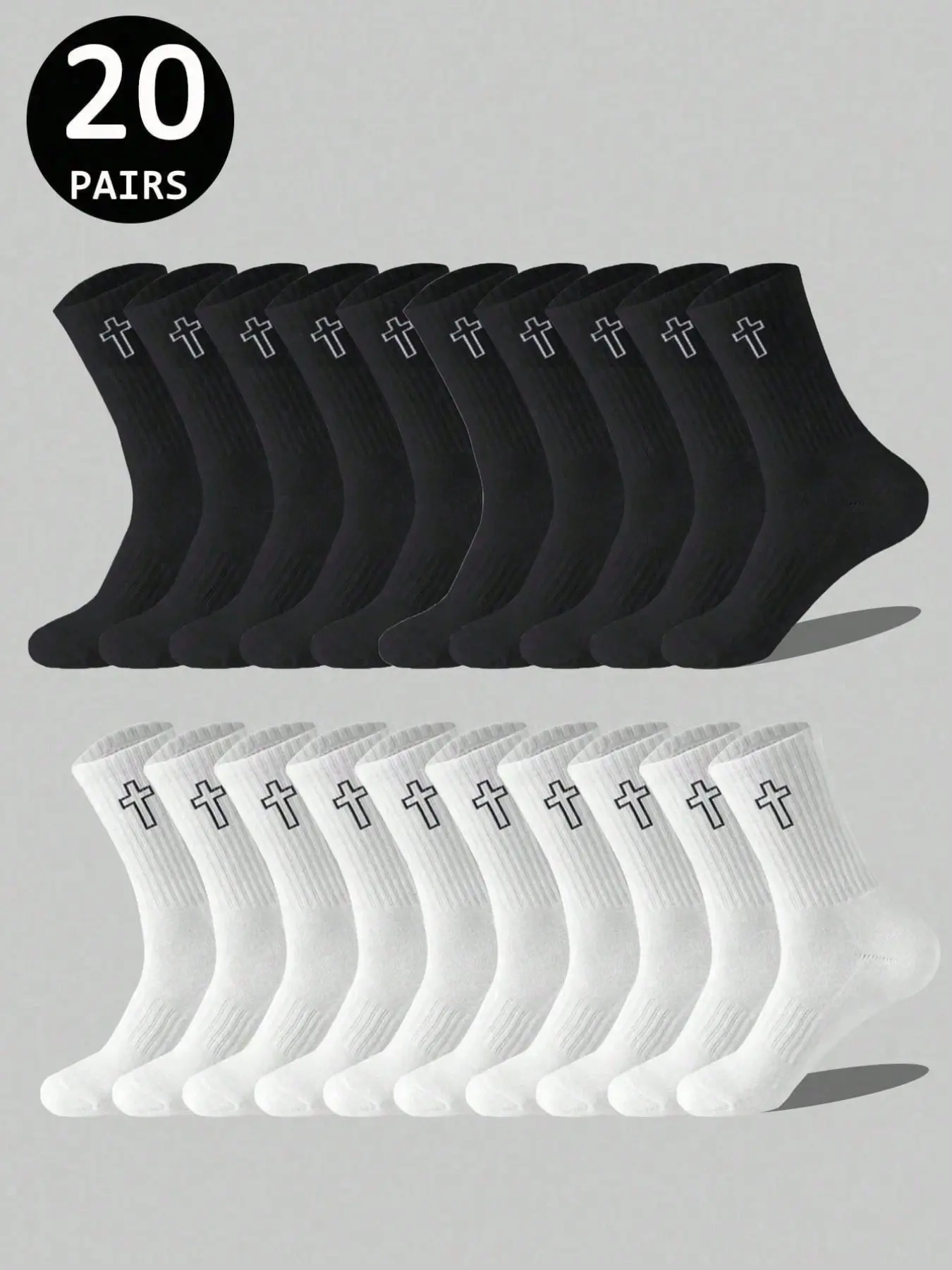 Men's Casual Crew Socks, 10-20 Pairs Pack, Breathable & Sweat-Wicking, Odor-Free, Plain Design, Ideal for Daily Wear, All Seasons