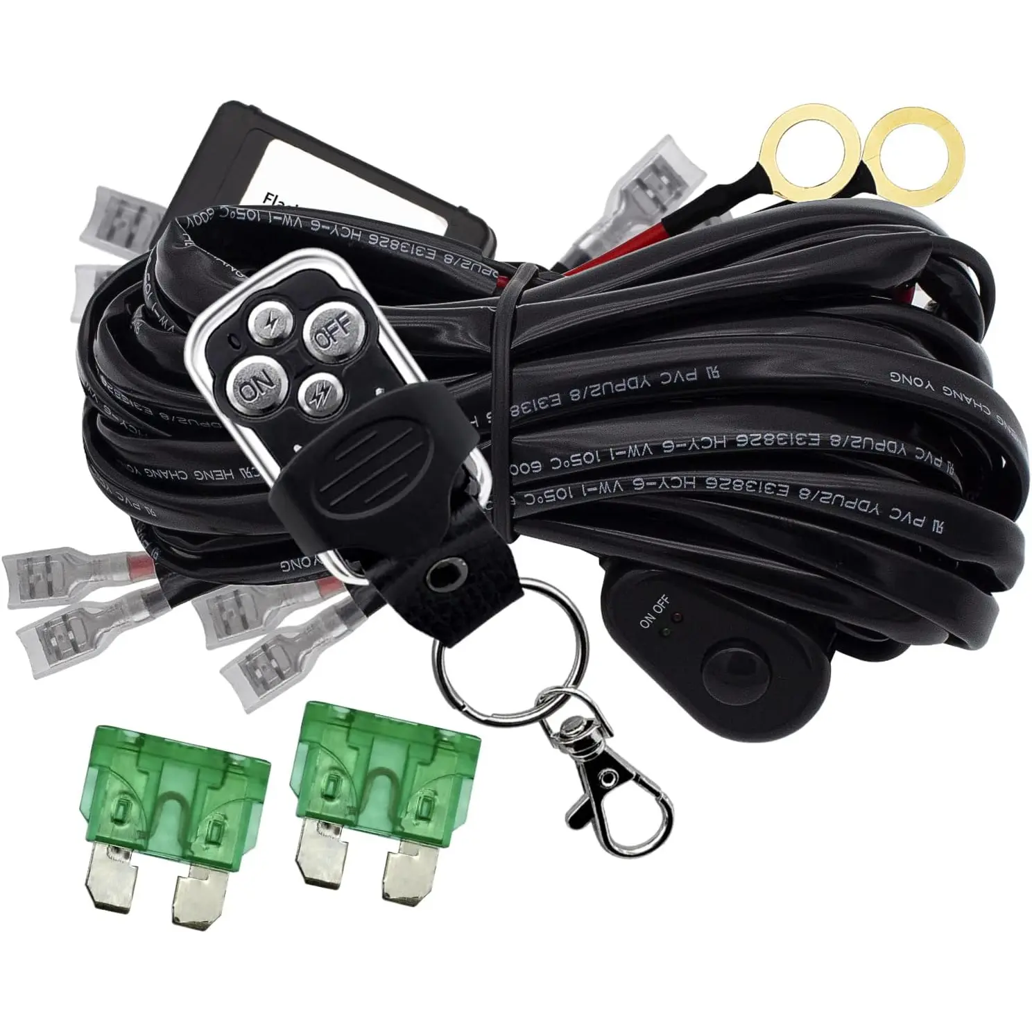 LED Lights Bar Remote Control Wiring Harness Kit 4 Leads DC12V On-Off Switch Power Relay Blade Fuse 14AWG Core Cable Wiring Harness Kit fit for LED Driving Lights Bar Work Auxiliary Lights