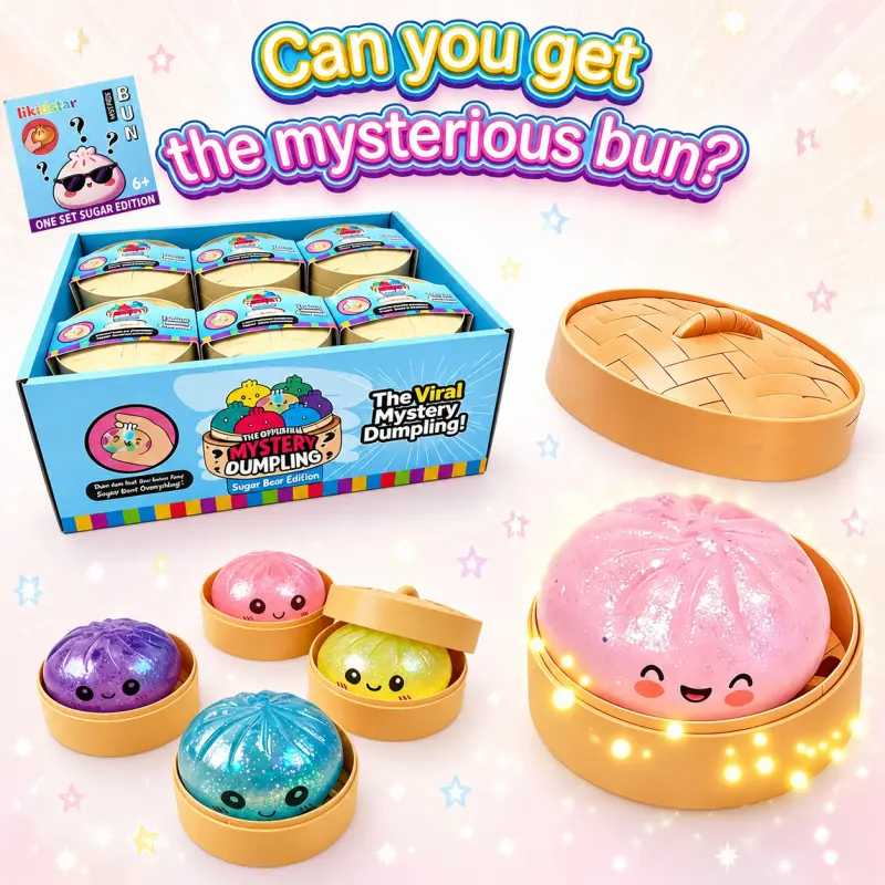 Shiny Glitter Dumpling Bao Squishy Lucky Blind Mystery Surprise Box Set, dumpling squishies set, Cute Slow Rebound Squeeze Fidget Toy, Random Rare Collectible Stress Relief Gift for Kids Teens Adults