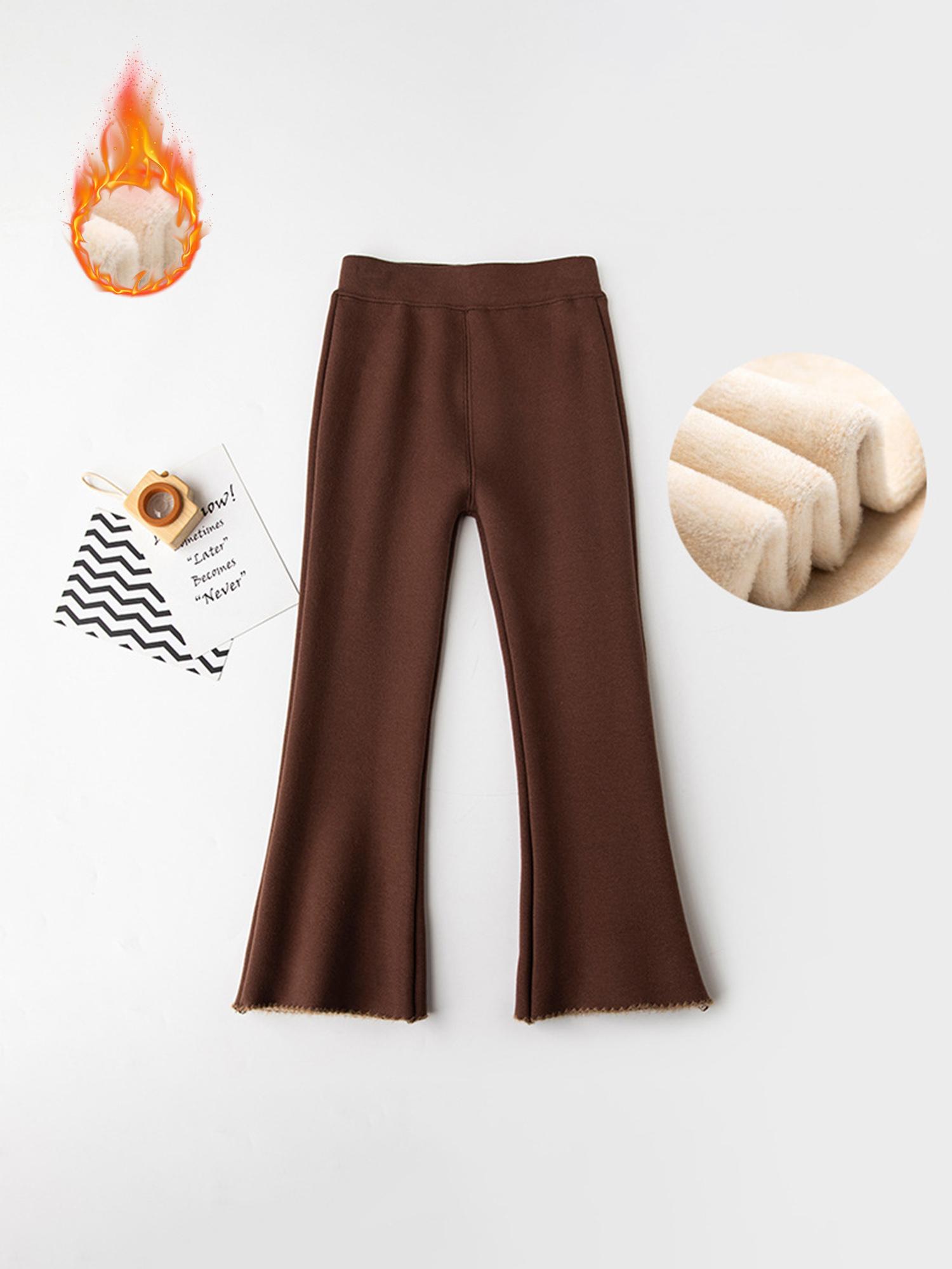Girls' Fleece-Lined Thickened Flared Pants - Korean-Style Slim-Fit Winter Warmth with Elastic Waist & Flared Leg, Soft Fleece Lining, Loose Fit Casual Pants for Fall/Winter, Solid (Candy-Colored Options Available) - Everyday & Special Occasion Outfi