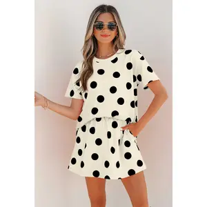 White Polka Dot Short Sleeve Top Casual Skort 2pcs Outfit  cute summer