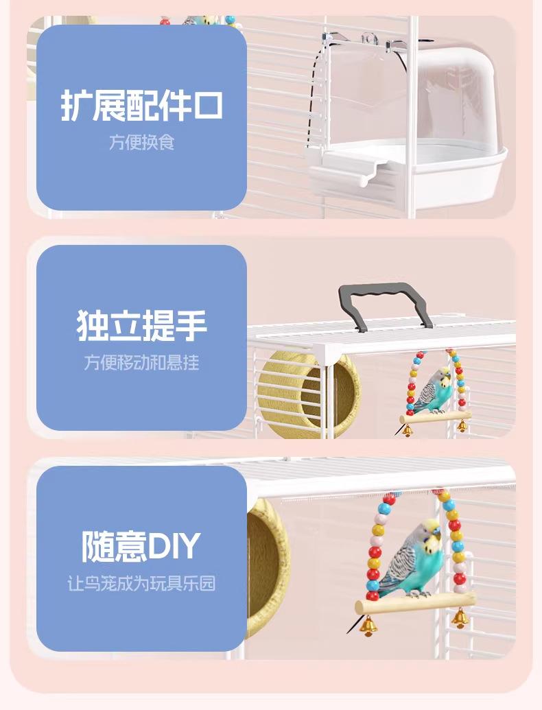 New Transparent Villa Bird Cage Double Layer Large Size Anti-Splash Horizontal Wire Special for Parakeet Cockatiel Budgie Parrot with Pet Toy Accessories