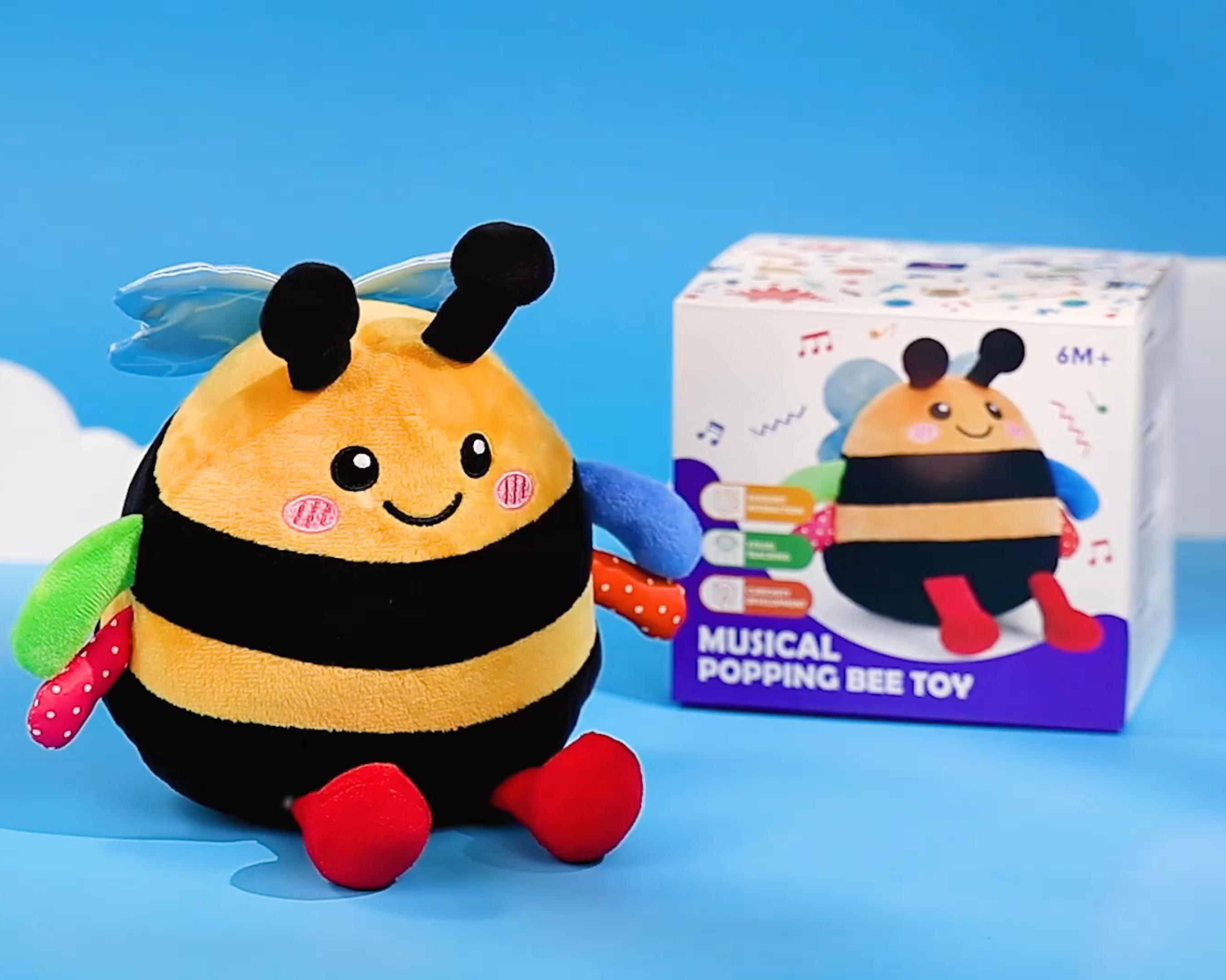 Baby Toy for 6 + 12 18 Months – Crawling Musical Dancing Bouncing Learning Bee Plush, Interactive Tummy Time Toy for 1 2 3 Year Old Boys Girls Baby Easter Basket Stuffers