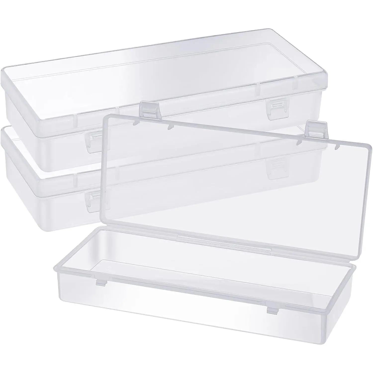 6 Inch Plastic Storage Boxes, 3 count Rectangular Small Storage Containers with Hinged  Clear Storage-Organizer Box for Small Items Art Craft  Accessories, 6.1 × 2.5 × 1.2 inches