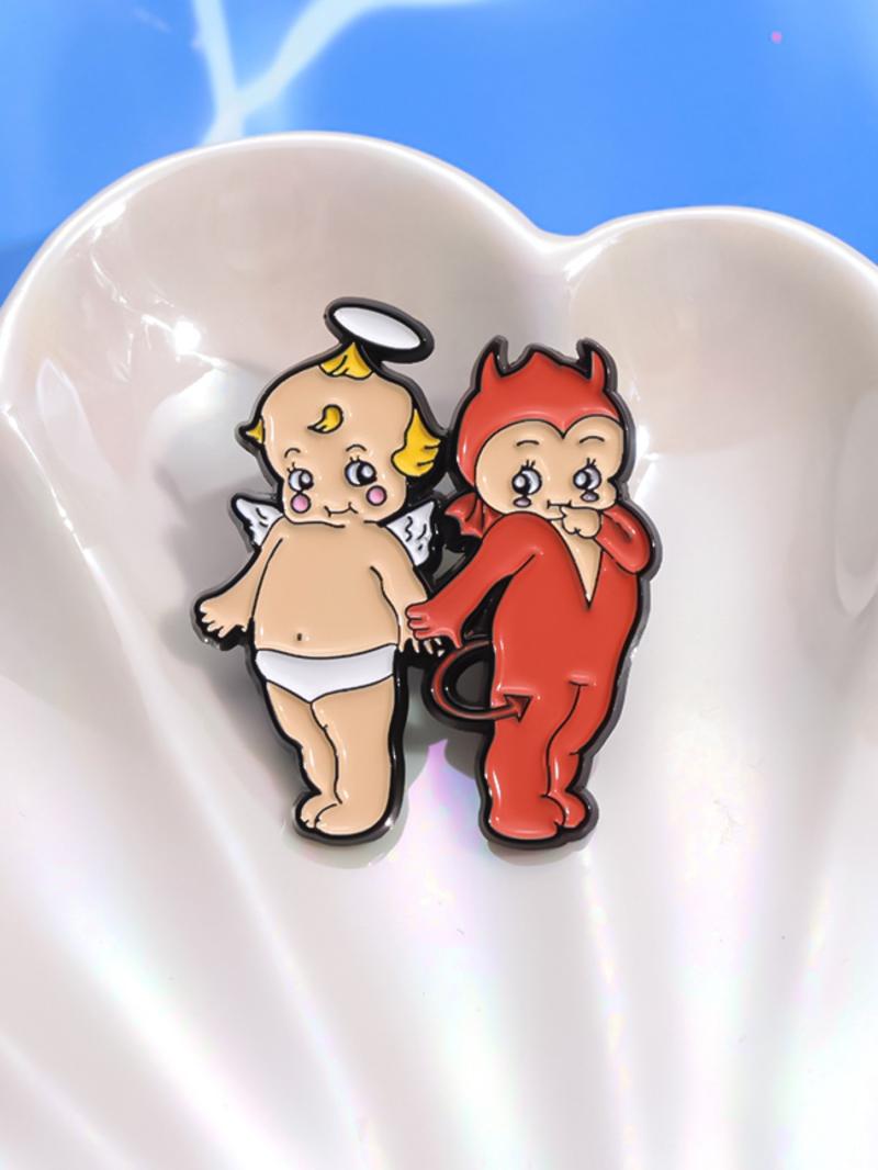 Cute Couple Design Brooch, Fashion Alloy Badge for Clothes, Creative Cartoon Angel & Devil Design Brooch, Fashion Accessories for Women & Men, Valentine's Day, Gift