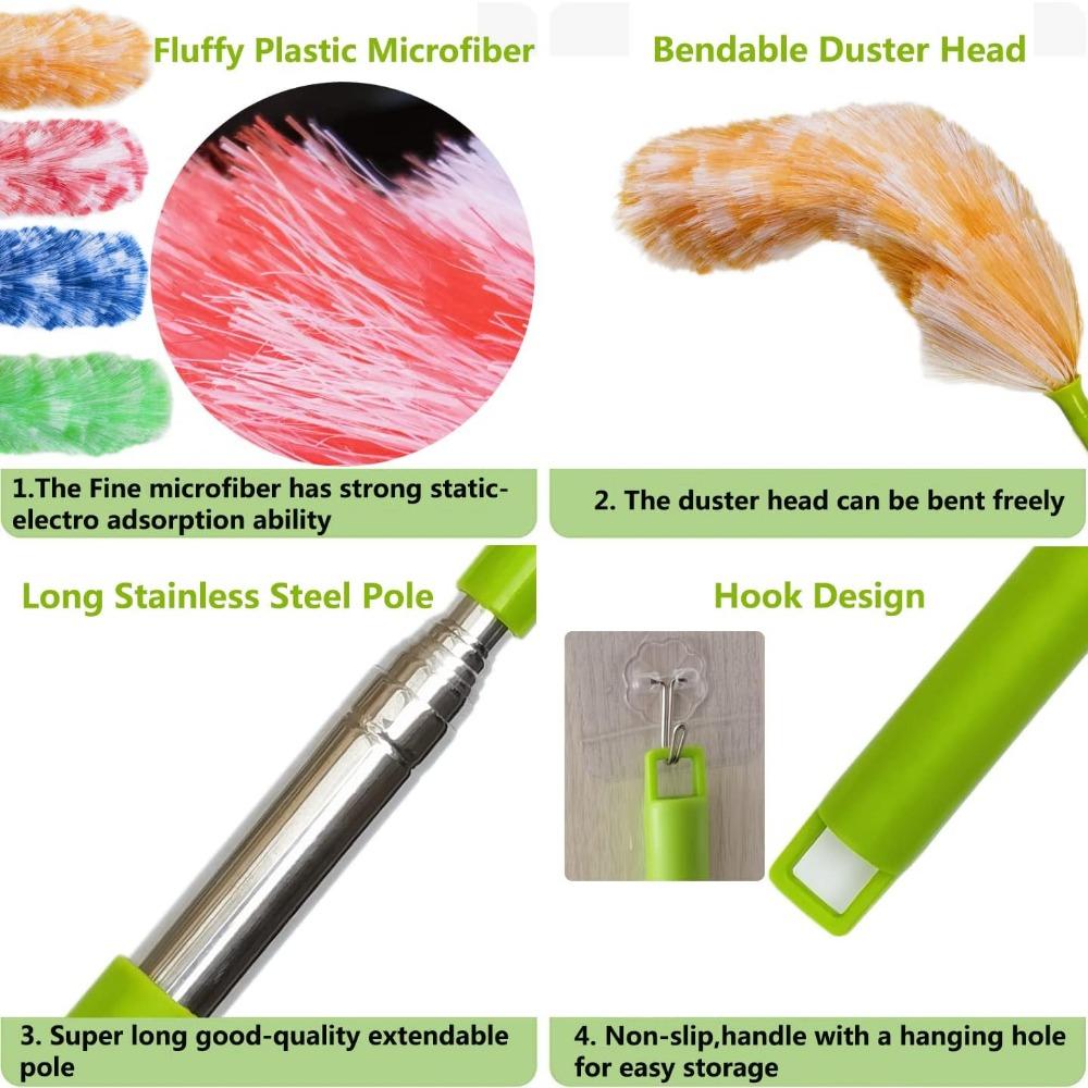 Washable Electrostatic Duster Pack, Extendable Pole 25" to 55", Feather Duster for Cleaning