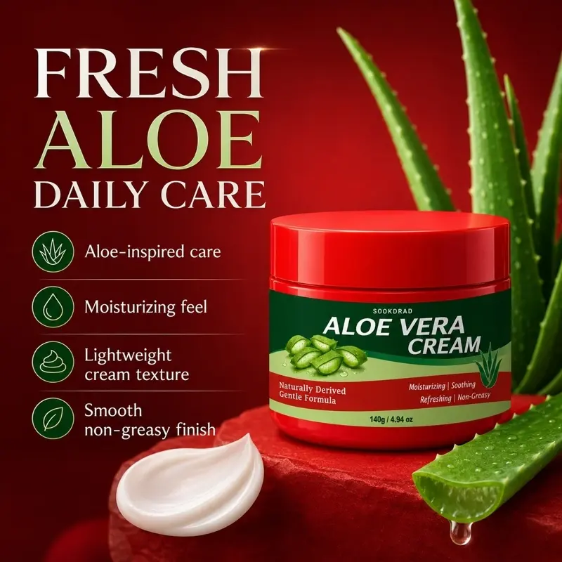 Aloe Vera Cream, Naturally Derived, Gentle Formula, Moisturizing, Soothing, Refreshing, Non-Greasy, 140g