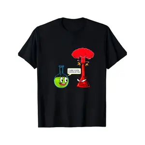 180gMen'S Fun Chemistry T-Shirt - Retro Repeating Lab Beaker with Explosion Graphic Short Sleeve Tee with "Maybe You Shouldn'T Do That" Text - Science Geek, Teacher, Chemist Gift - (Black) - Classic Crewneck Casual Top, Geek Style Design