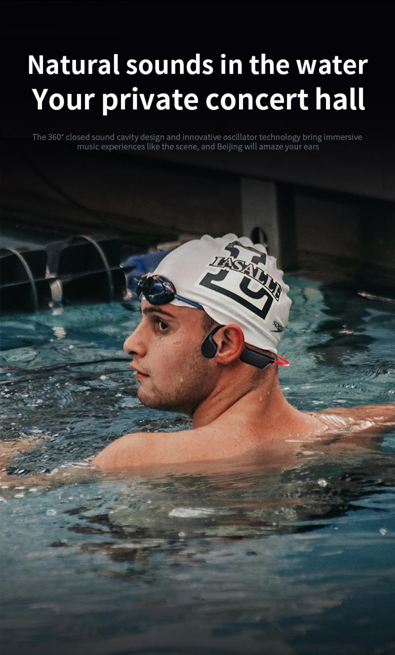 Bluetooth Bone Conduction Earphones IPX8 Waterproof MP3 Player Hifi Ear-hook Wireless Headphone With Mic Headset For Swimmin