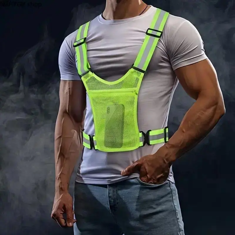 1Pc Adjustable Reflective Safety Vest With Storage Pockets, High Vis Breathable Lightweight Polyester Apparel, Universal Fit Safety Gear For Cycling Running Jogging Walking And Night Work Wear