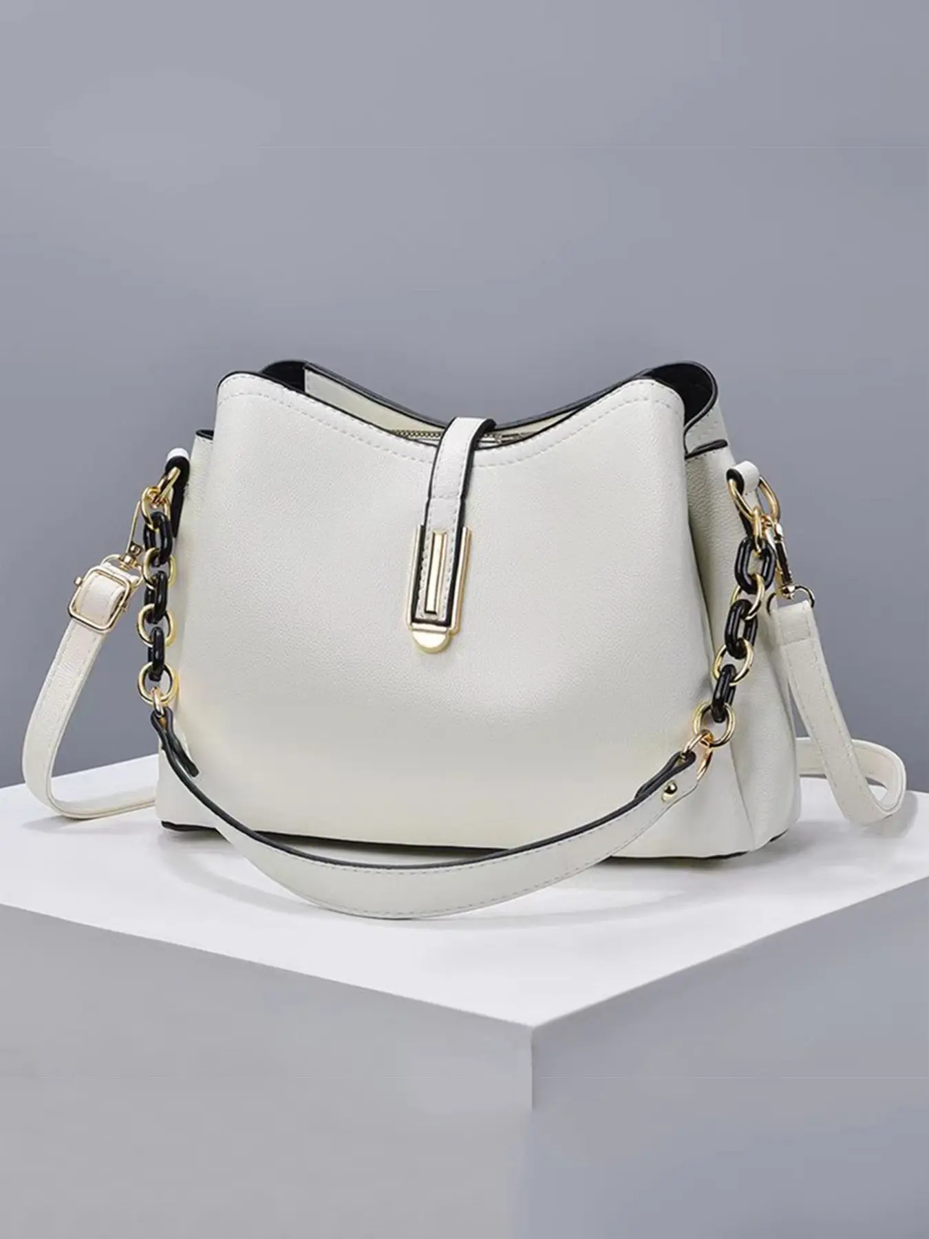 Women's Burgundy PU Leather Shoulder Bag, Multi-Pocket Crossbody Bucket Bag, Office Commuting Shopping Gift Use