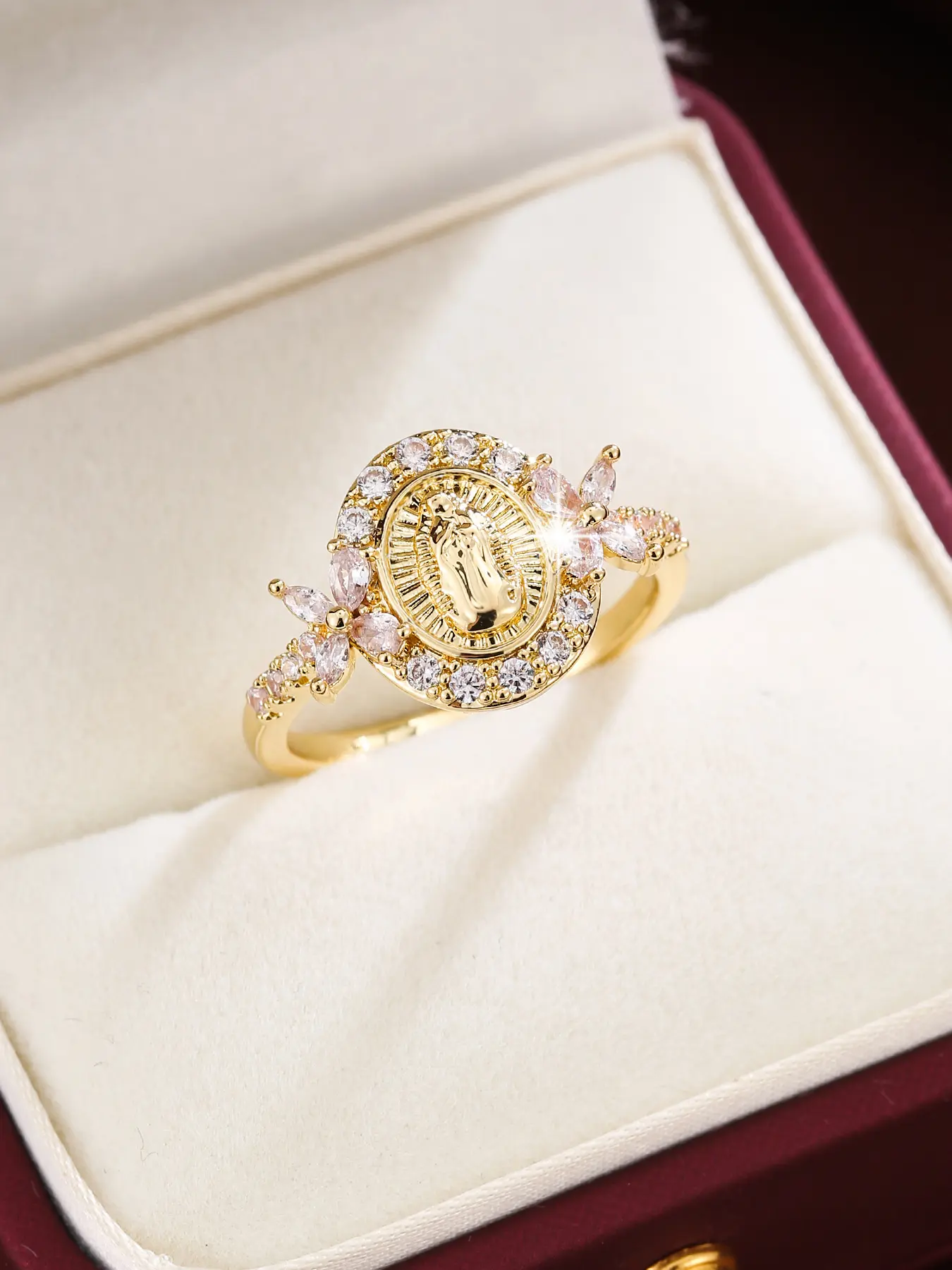 Fashion Rhinestone Decorated Virgin Mary Design Ring, Beautiful Rings, Fashion Jewelry for Party, Daily Clothing Decor, Trendy All-match & Exquisite Jewelry for Birthday Gift