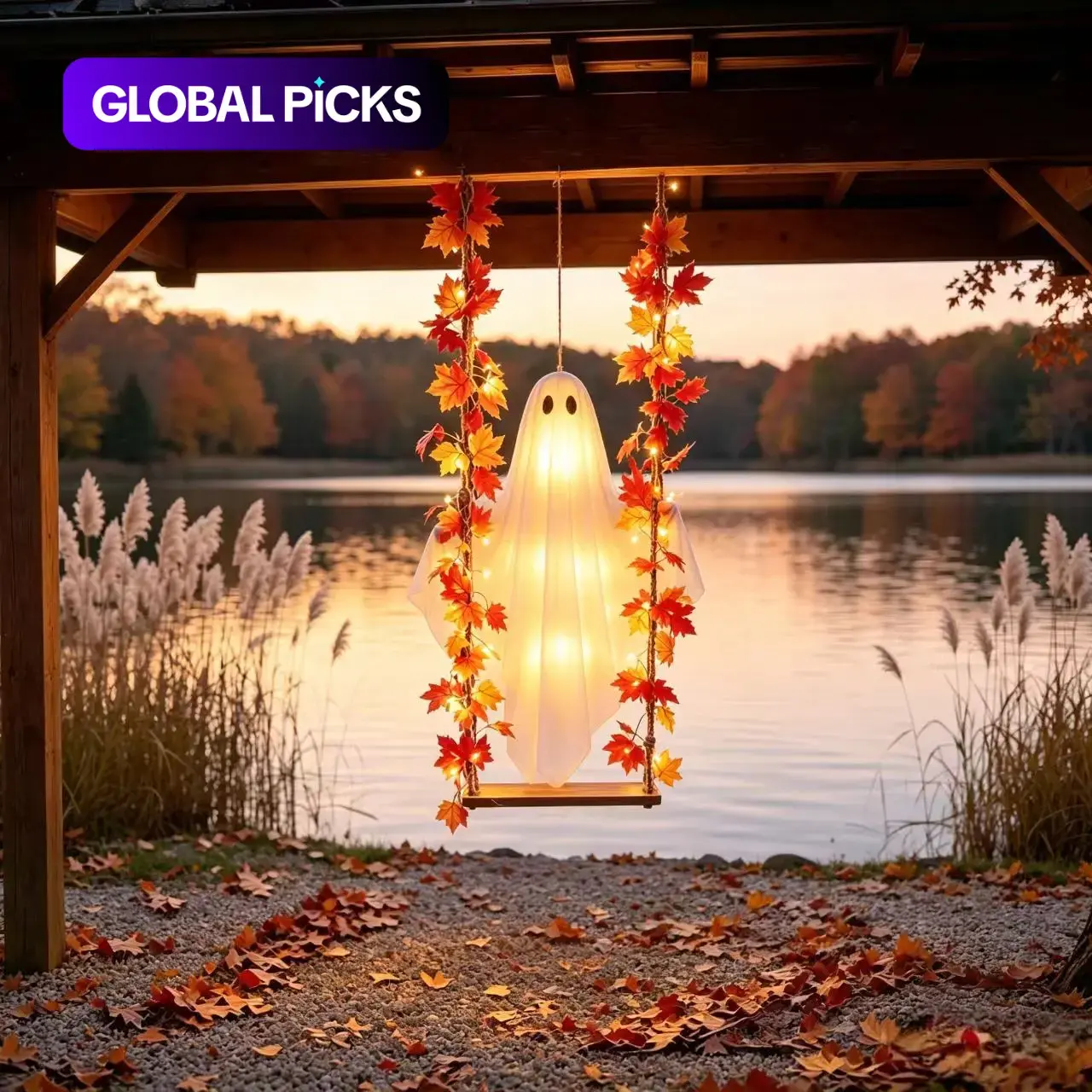 Remote Control Maple Leaf Spooky Ghost Swing Ornament, Hanging Ornament, Halloween Party Scene Decor, Indoor Outdoor Atmosphere Decoration, Model Xy007