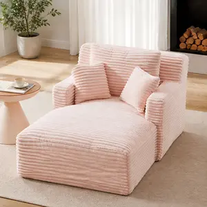 ARCH Modern Corduroy Single Chaise Sofa, Pink Upholstered Comfy Sleeper Couch, No Assembly Required, High-Density Foam & Pocket Spring, Compact Living Room Office Apartment Furniture, 1 Seat, Pink Color Options, Corduroy Material, 1 Seat Seat Count