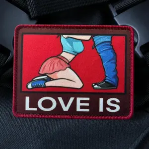 "LOVE IS" Tactical Patches Funny Printed Hook and Loop Patch Military Sexy Beauty Morale Badge Armband Backpack Stickers