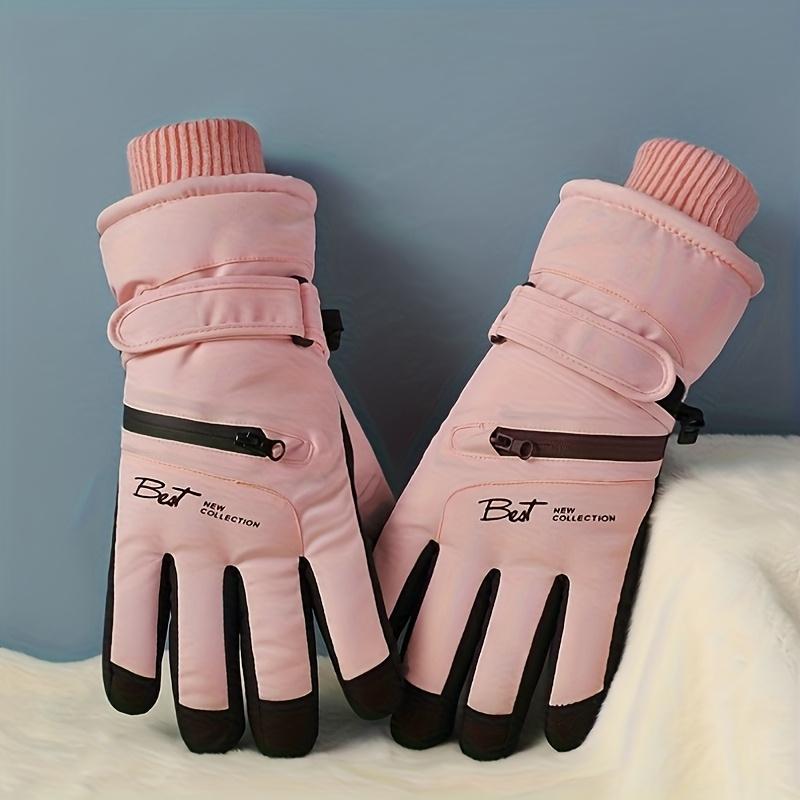 Ski gloves for women, warm and insulated, touchscreen compatible, waterproof, suitable for cycling, outdoor activities, and snow sports; also available for men, windproof, and with thickened fleece lining for winter use.