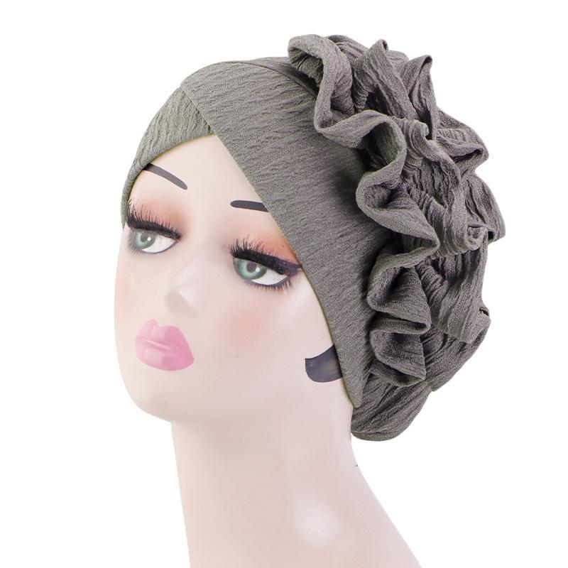 Ruffle Edge Pleated Turban Hat, Elastic Hair Care Bonnet for Women
