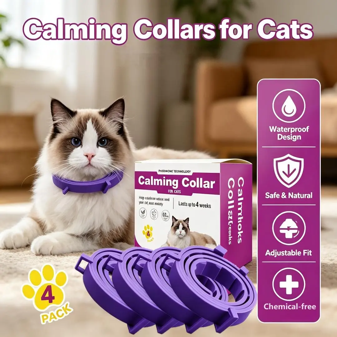 Gog&Cat Calming Collar 4 Pack – Pheromone Collar for Gogs/Cats, Kittens, Adjustable Breakaway, Water-Resistant, Stress Relief,  Helps Reduce Scratching, Noise Sensitivity & Separation Anxiety