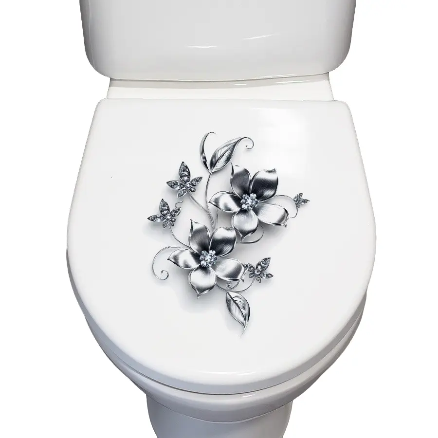 Floral Toilet Sticker Creative Decoration, Bathroom Toilet Lid Decal, Toilet Tank Sticker, Unique Bathroom Accessories, Easy to Apply, Restroom Accessories
