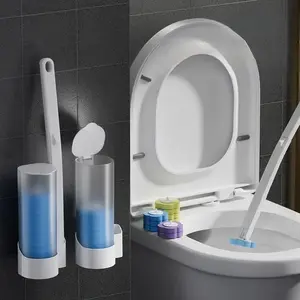 Disposable Toilet Magic Brush Wand Set with Holder, Wall-Mount Kit, 18 Plastic Soft Sponge Triple-Layered Cleaner Refills, Deep Cleaning Tool for Toilet Bowl, Sink