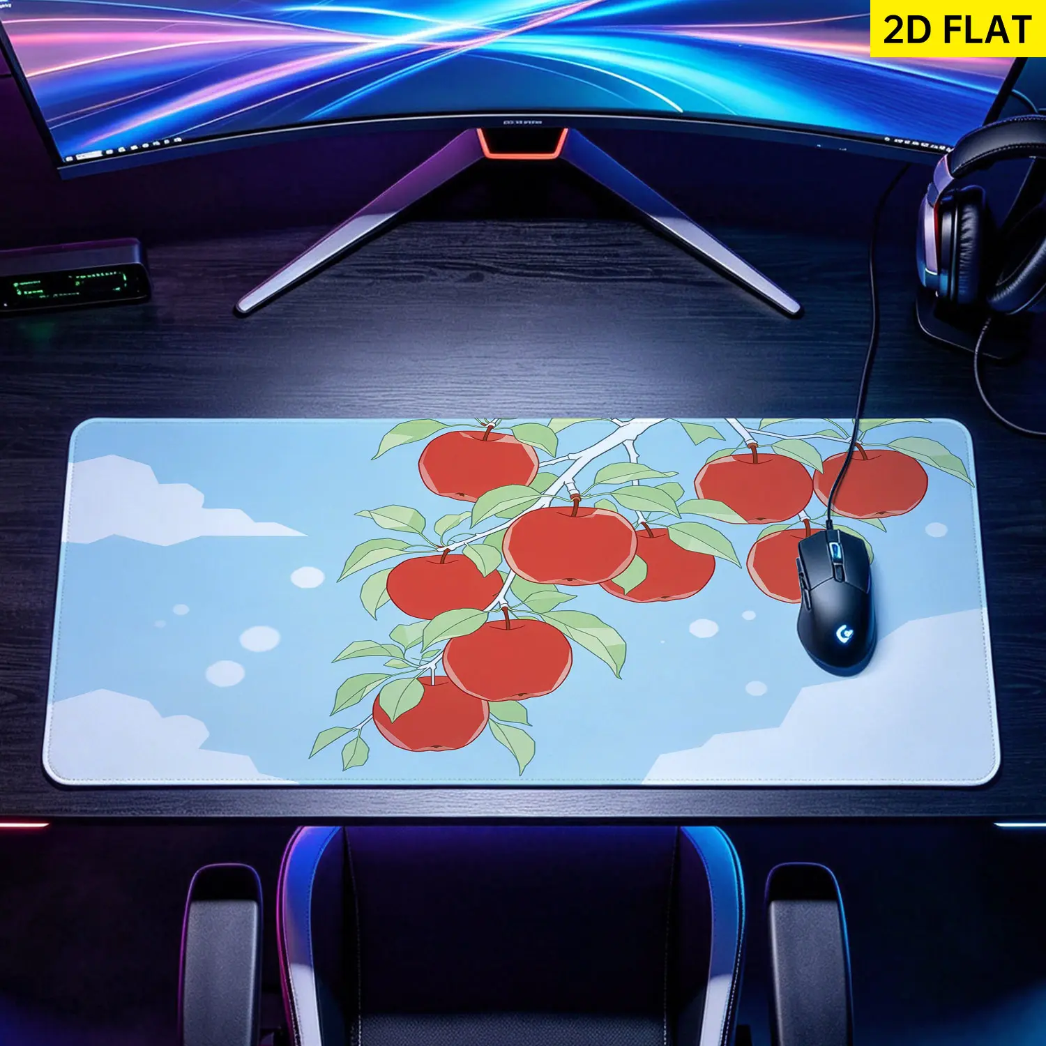 Extra Large Red Apples Branch Art Mouse Pad, Non-Slip Rubber Base, Multi-Size, Lock Edge, Washable, Premium Multipurpose Desktop Protection Pad for Office, Home, Gift for Loved Ones