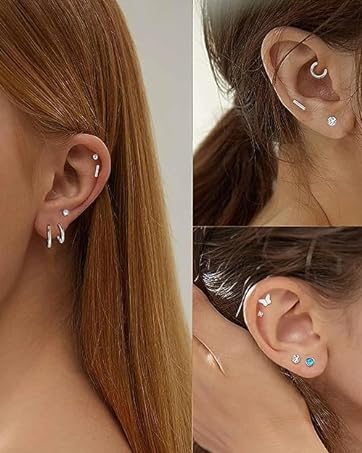 FUNRUN 2Pairs 925 Sterling Silver Twist Wrap Spiral Earrings for Women Double Hoop Climber Cuff Earrings Hypoallergenic CZ Cartilage Piercing Earrings