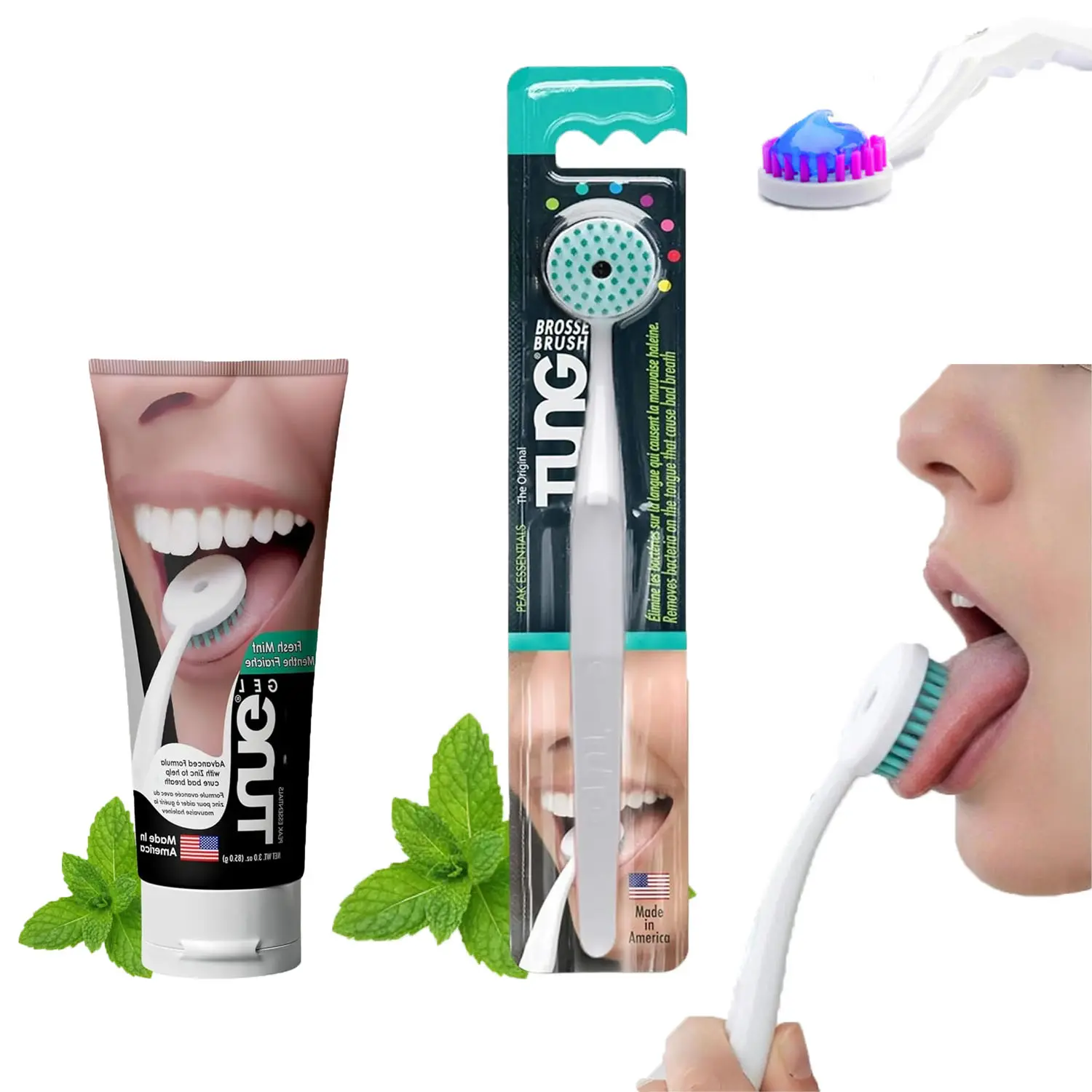 USA Made Tongue Cleaning Kit, Tongue Brush & Fresh Gel Combo, Powerful Bad Breath Odor Eliminator, Professional Halitosis Defense Daily Oral Care Set